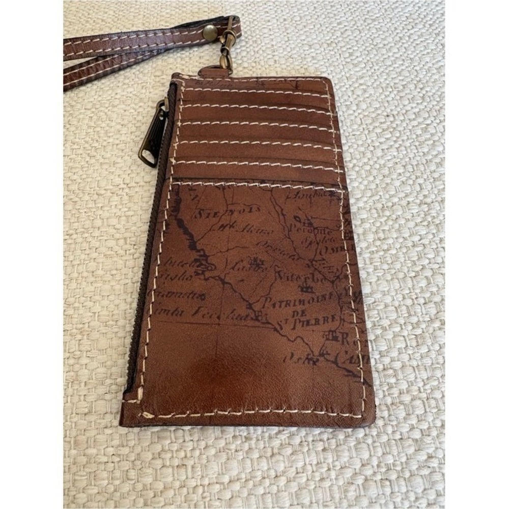 Patricia Nash Leather Map Print Card Holder Wristlet Wallet